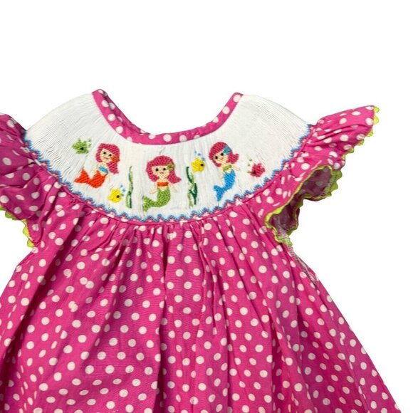 Babeeni Girls Smocked Mermaid Frilly Polka Dot Cotton Dress Size 3 - Picture 3 of 11